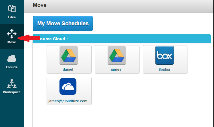 Wählen Sie das Quelllaufwerk in Cloudfuze aus