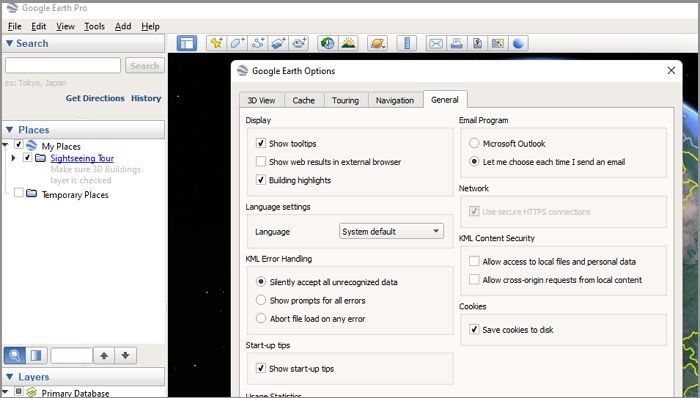 Wählen Sie E-Mail-Dienst in Google Earth Pro aus