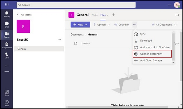 Wählen Sie die Option In Sharepoint öffnen