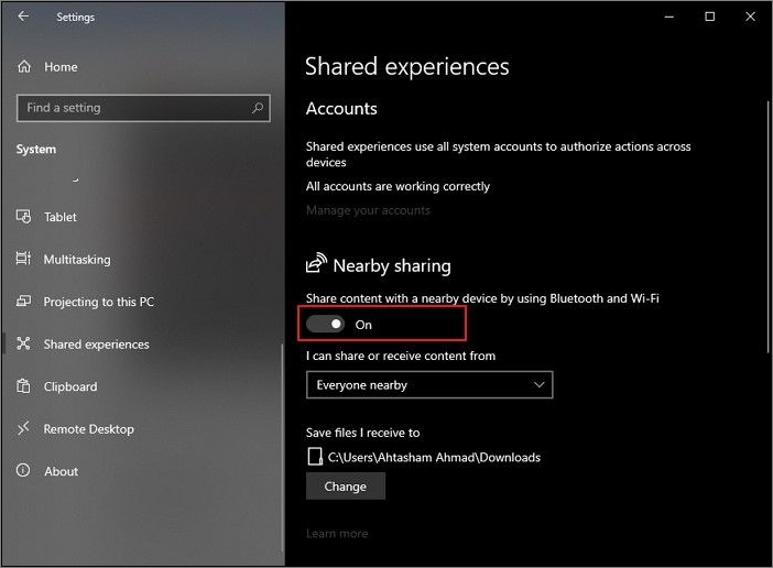 Aktivieren Sie die Option zum Teilen in der Nähe
