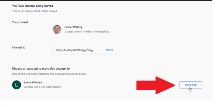 Klicken Sie auf die Schaltfläche Ersetzen am unteren Rand des Kontobildschirms