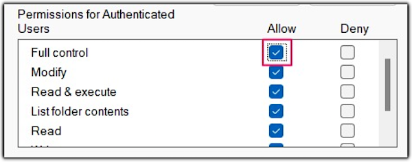 Erlauben Sie die Vollzugriffsberechtigung