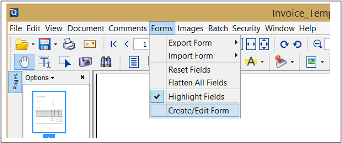 Formular-Bearbeitung auswählen