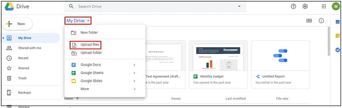 Dateien auf Google Drive hochladen